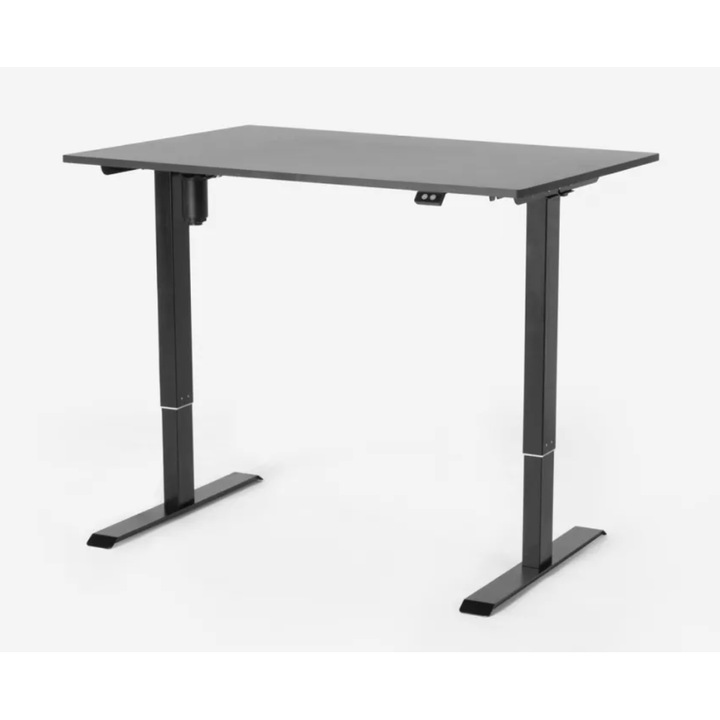 Birou Electric Standwalk, Reglabil pe inaltime, Alimentare prin cablu 24W, Cadru solid din otel, Blat din lemn cu finisaj melaminat 1.8 cm, Rezistent la zgarieturi, 120x60cm, Negru