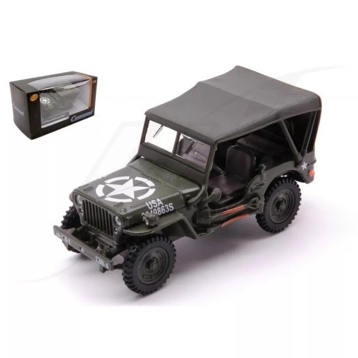 Modelautó Jeep Willys 4x4 w Puhatető Oliva zöld, 1:43 Cararama