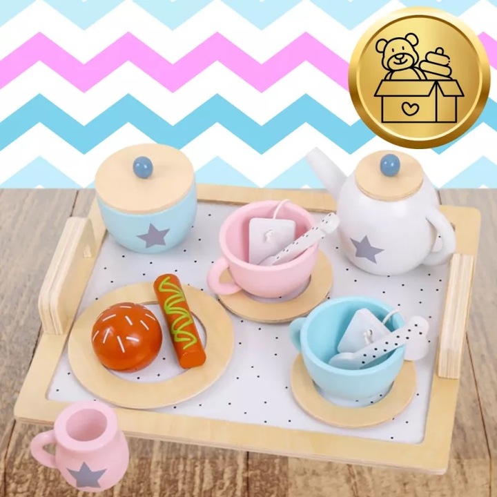 Set serviciu de Cafea si Ceai din lemn multicolor