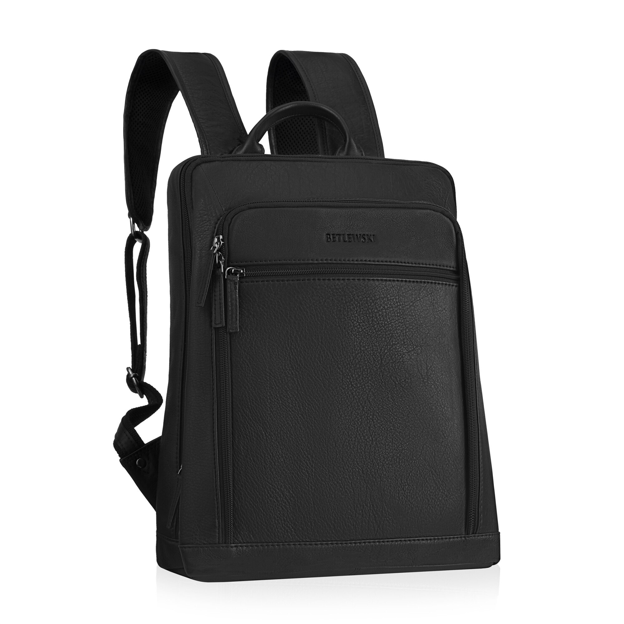 Rucsac pentru laptop, Betlewski, Cambridge, universal, din piele naturala, 35 x 41 x 15 cm, bretele reglabile, culoare negru