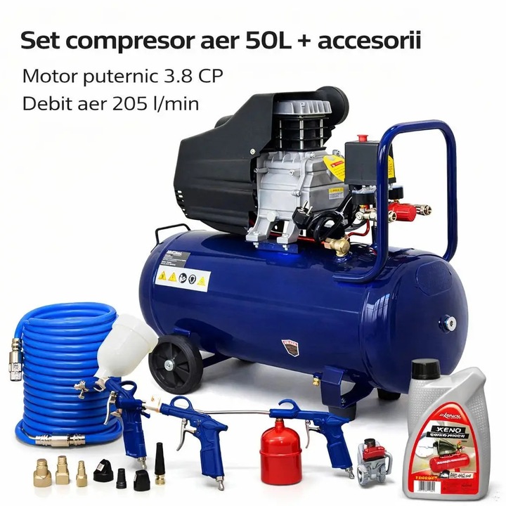 50 literes légkompresszor, 8 darabos pneumatikus készlettel, Kraft&dele, 8 bar, KD401-K3