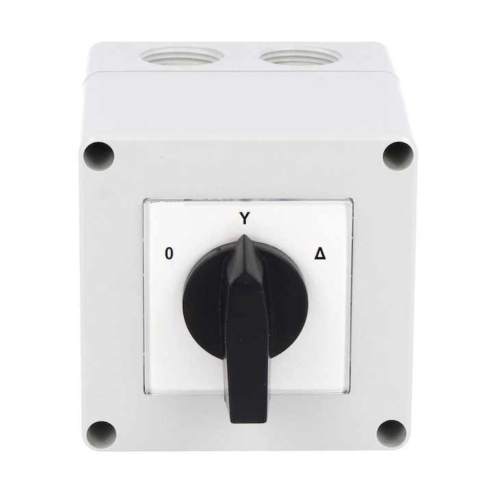 Comutator stea-triunghi 40A 15kW 3 poli pornire motor industrial cu came PACO rotativ IP65 110x110mm
