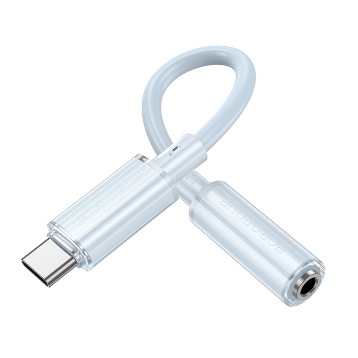 Borofone аудио адаптер, Chip DAC, USB-C Type-C to Jack 3.5 mm, Stereo HiFi Audio, Plug and Play, 15 cm, BV22 Lemon, Blue