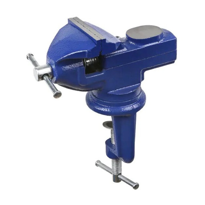 Menghina de lacatus rotativa, din fonta, cu sistem de prindere, albastru