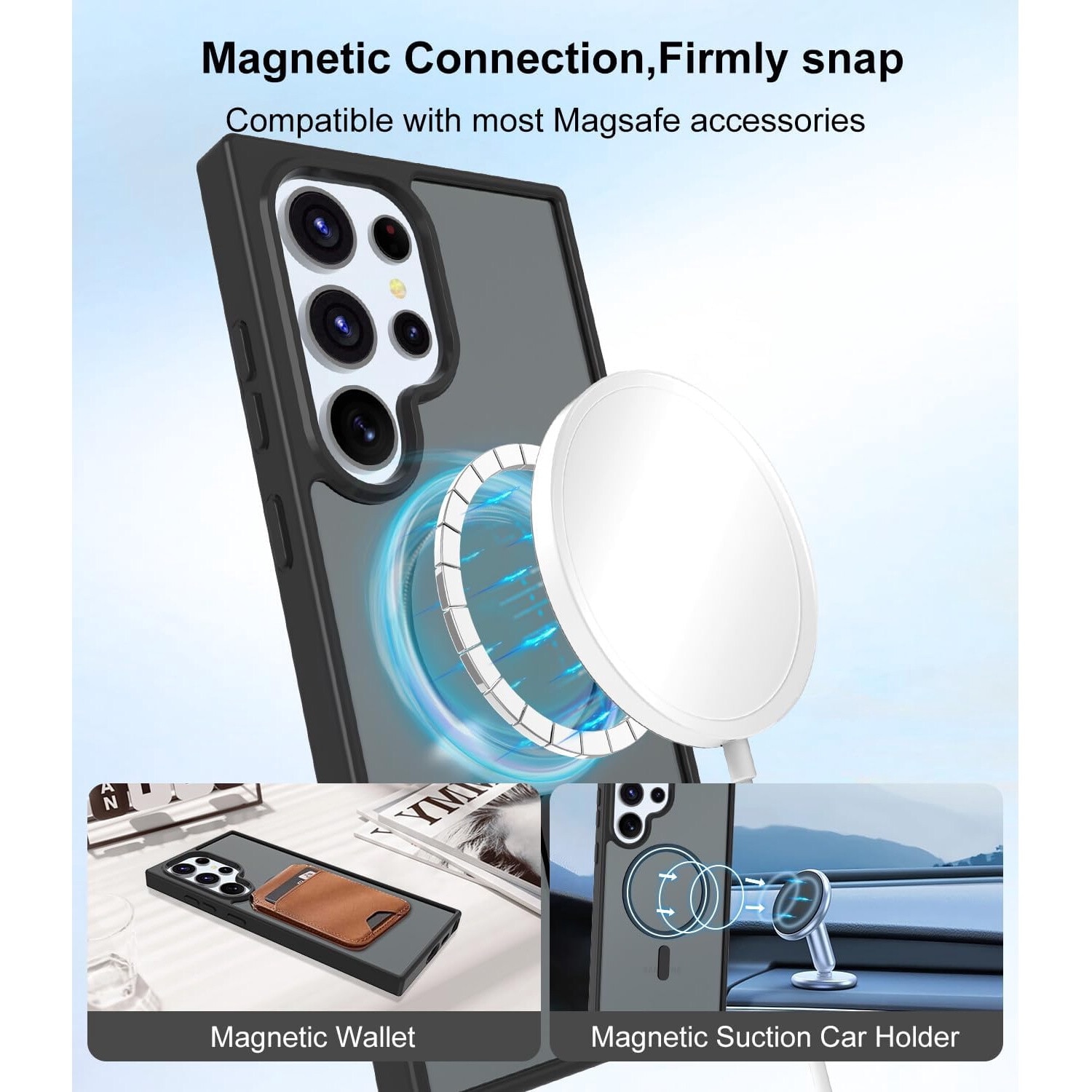 Husa telefon pentru Samsung S22 Ultra, magnetica, protectie suplimentara, compatibila cu incarcarea wireless, neagra