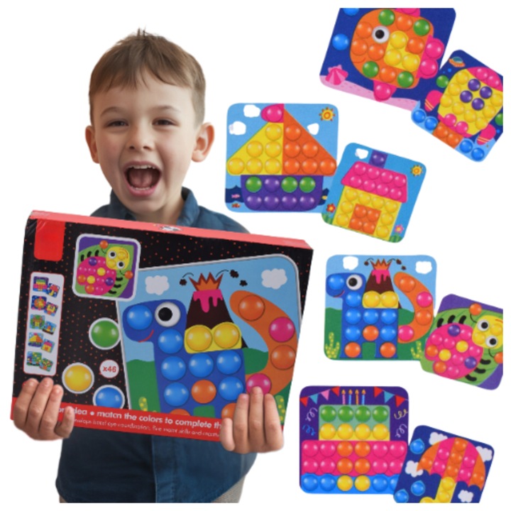 Set creativ, plastic, Puzzle jigsaw educational, placa cu butoane, Pentru copii, multicolor