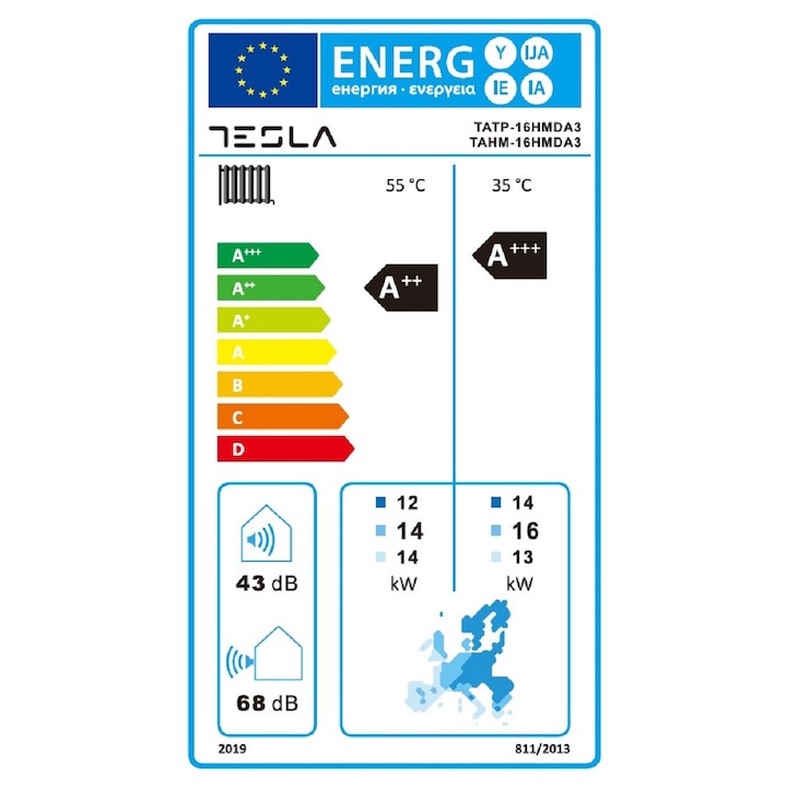 Pompa de caldura aer-apa split Tesla TATP-16HMDA316kW, A+++/A++, 3kW back-up heater, Wi-Fi, 400V