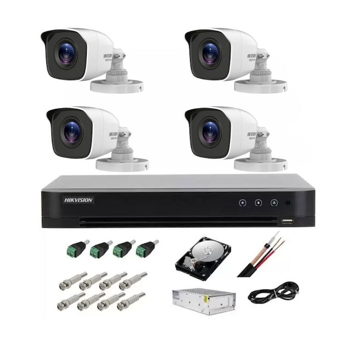 Kit/sistem supraveghere video complet ENVIO IP POE cu 4 camere Full Color 4MP PESS-KIT4CHDFM70H400-WM