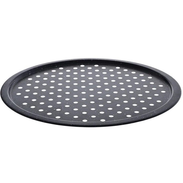 Tava de copt pentru pizza, Estia, perforata, neagra, aluminiu, 33cm