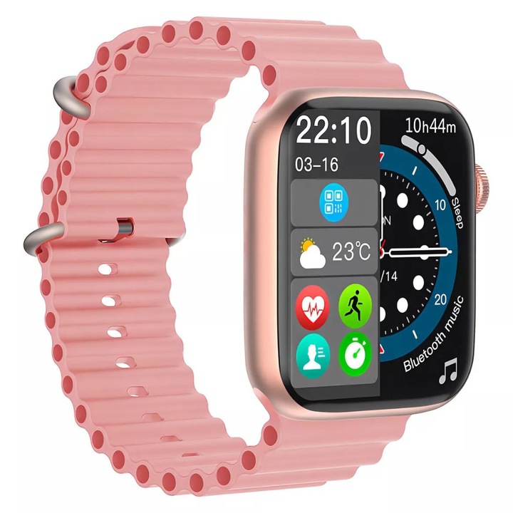 BIRAI X10 Pro 3 okosóra és fitnesz karkötő, ívelt képernyő, Android és IOS, NFC, TFT Full Touch, vékony, hívások, mikrofon, hangszóró, értesítések/Sms/közösségi média, fizikai tevékenységek, alvás, pulzusszám, lépésszámláló, vízálló, Rózsaszín