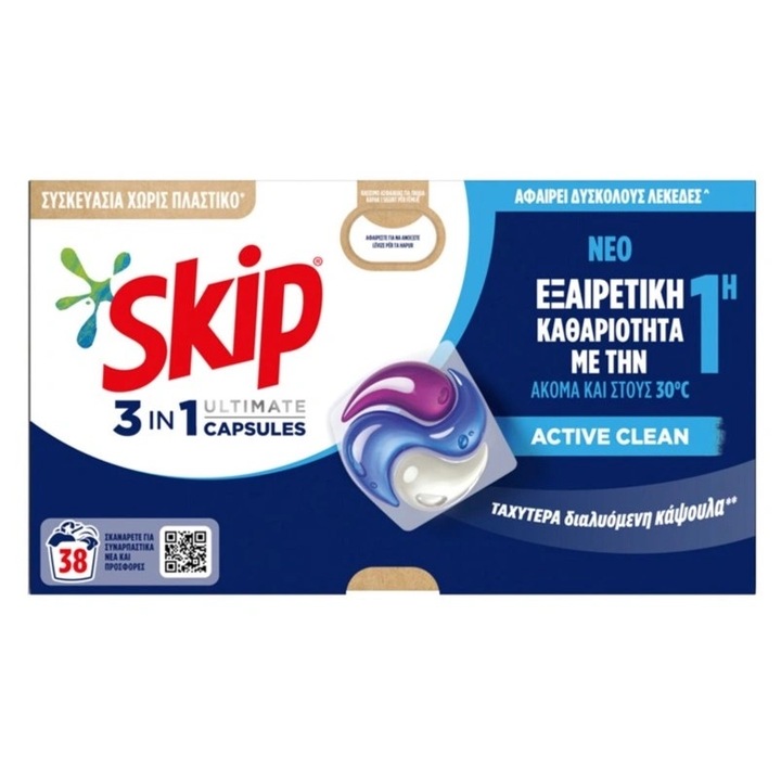 Mosószer Skip Kapsoules Active Clean 38 db, fokozott hatékonyság, mélytisztítás