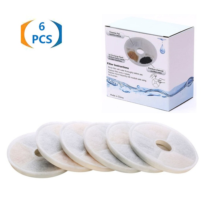 Cartus filtru pentru distribuitor de apa pentru animale de companie Catit, cartus filtru rasina cu ioni de carbon activ, pachet 6 (1 cutie)(Filtru burete)
