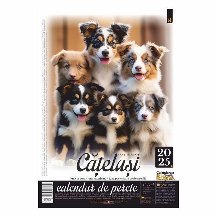 Calendar de perete 2025, Catelusi, frati blanosi, format X3, 33 x 47 cm ...