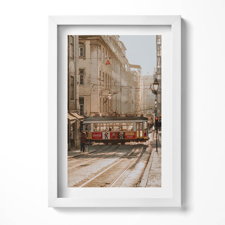 Tablou Inramat, Wallfluent, Vedere spre Lisabona si tramvai, Rama alba, 20x30 cm, 010330010010100280253