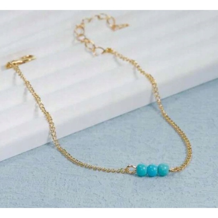 Bratara de dama din aur cupru decorata cu bile turcoaz 18-23cm