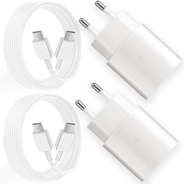 USB-C töltő, Hggzeg, hálózati töltő, szupergyors töltő 25 W, 1 m-es kábellel, univerzálisan kompatibilis a Samsung, iPhone és más eszközökkel C típusú bemenettel, műanyag, 7,8 x 4,2 x 2,8 cm, fehér