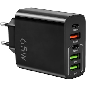 Incarcator usb-c, Hggzeg, Incarcator retea, Incarcator super fast charger 65W, 3 x USB, 2 x Type-C, 5V/7.2A, 9V/4.0A, Universal compatibil iPhone, Huawei, Samsung, Xiaomi, Plastic, 2.5 x 5.5 x 10cm, Negru