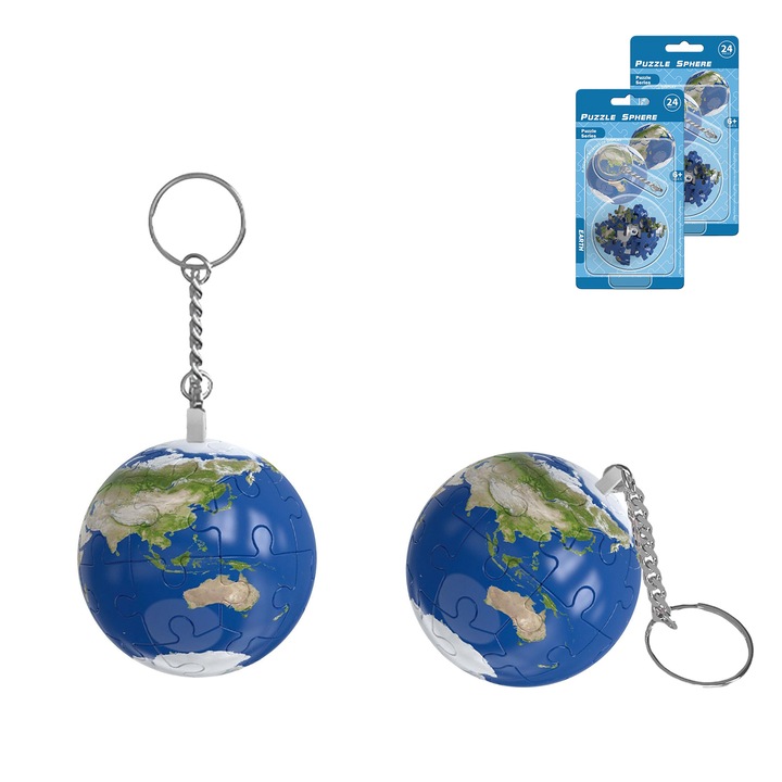 OEM 2 db 3D puzzle kulcstartó, 24 db, műanyag/fém, Föld