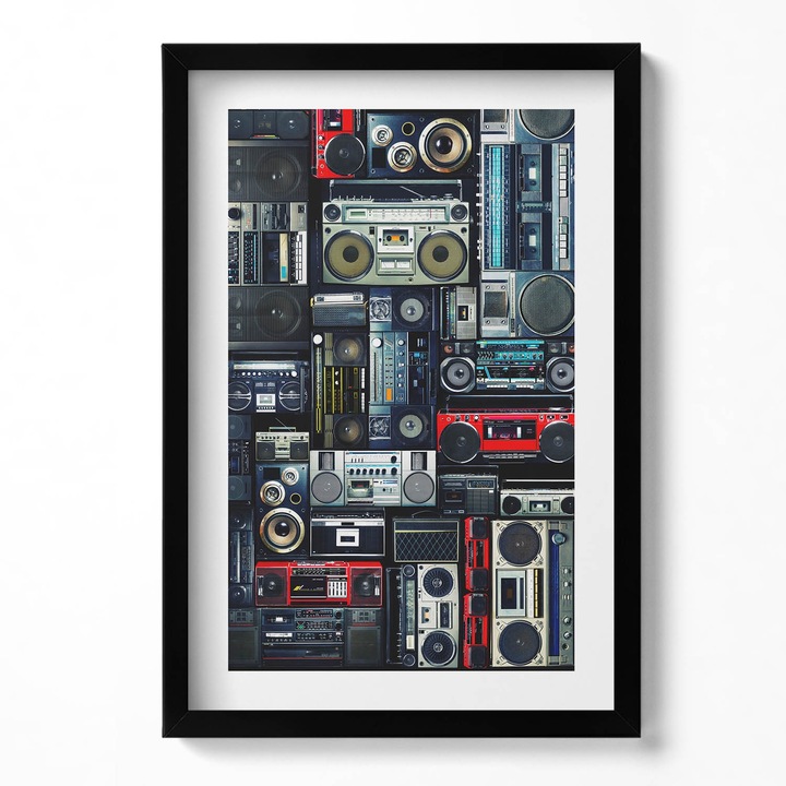 Tablou Inramat, Wallfluent, Muzica - Boombox vintage, Rama negru, 40x60 cm, 010330010080200281318