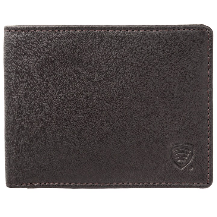 Portofel barbati din Piele Naturala, protectie RFID STOP, Carte de Credit, Buzunar pentru CI, Koruma, SM-93DXLGBR, Maro Negru