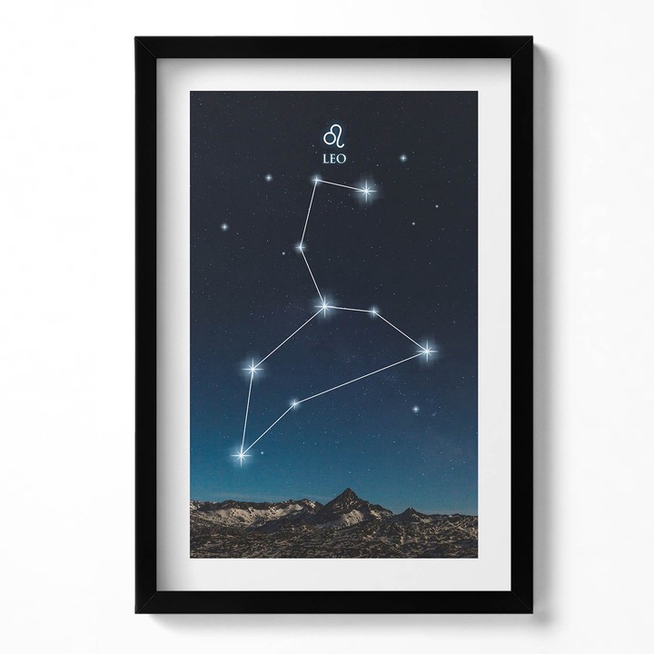 Tablou Inramat, Wallfluent, Constelatia zodiacala Leu, Rama negru, 40x60 cm, 010330010080200280932