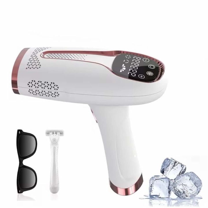 Epilator IPL Profesional 999.999 Impulsuri, 9 Trepte Intensitate, Tehnologie Ice-Cool, Epilare Definitiva Fara Durere, Alb