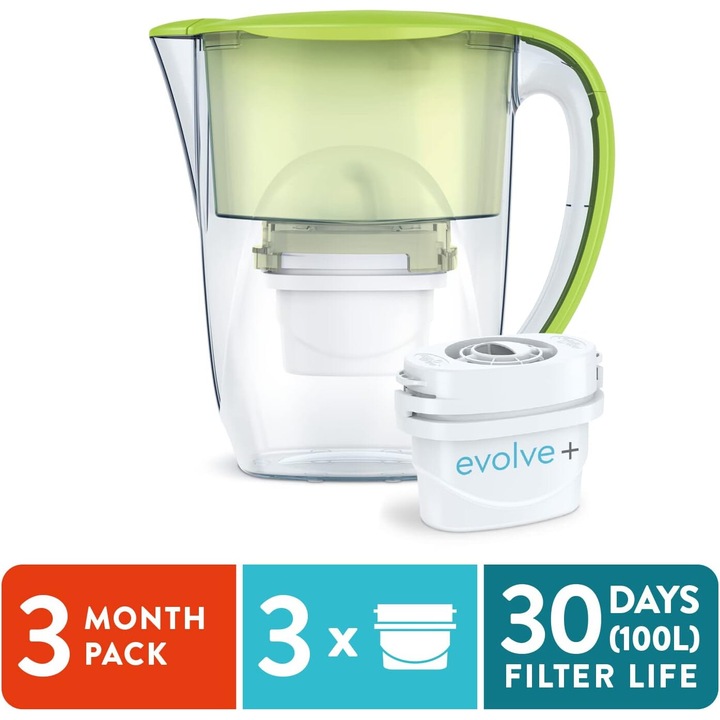 Cana filtranta Aqua Optima Oria cu 3 filtre Evolve, 2, 8 litri, Verde