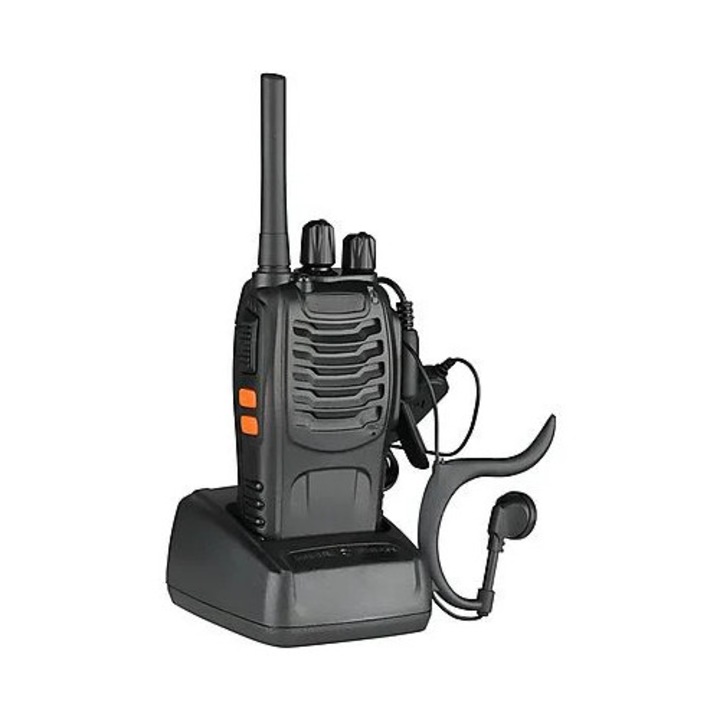 Walkie Talkie, sunet HIFI, baterie 1500mAh, port USB, gama de frecvente UHF 400-470 (MHz), 16 canale, gama de convorbiri de 5 km, pachet de 2, negru