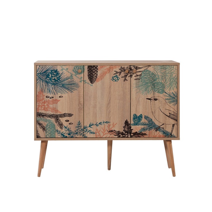 Скрин от шперплат и дърво, с 3 врати, Mega 730 дъб Сонома, Д120xШ36xВ90 см