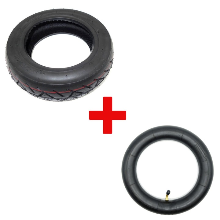 SET Anvelopa pneumatica 10"x2.5" + camera cu supapa curbata