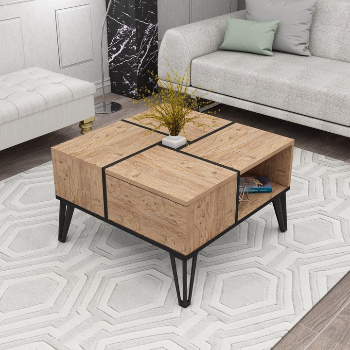 Masa de cafea din lemn si metal, Nirvana Pin Atlantic/Negru, L71, 8xl71, 8xH43, 8 cm