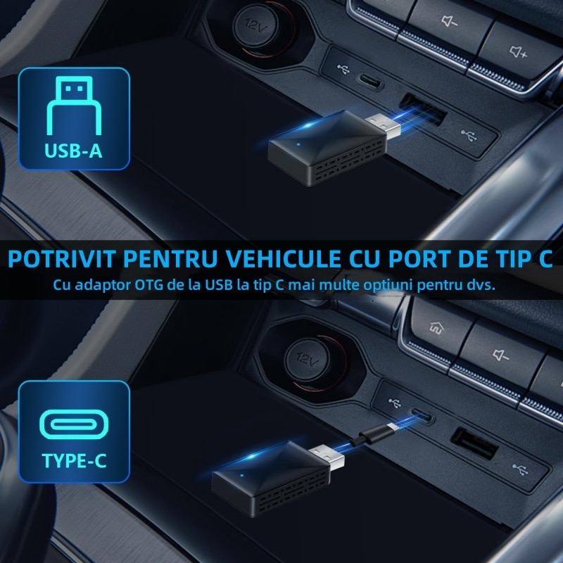 Adaptor Wireless CarPlay & Android Auto 2-in-1, transforma