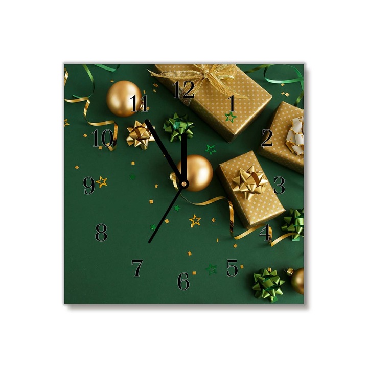 Tulup, Ceas de perete din sticla, Cadouri, decoratiuni, sarbatori de iarna, 30x30 cm