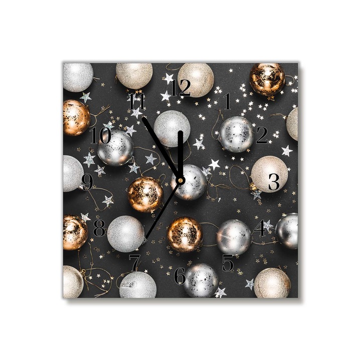 Tulup, Ceas de perete din sticla, Ornamente de Craciun, 30x30 cm