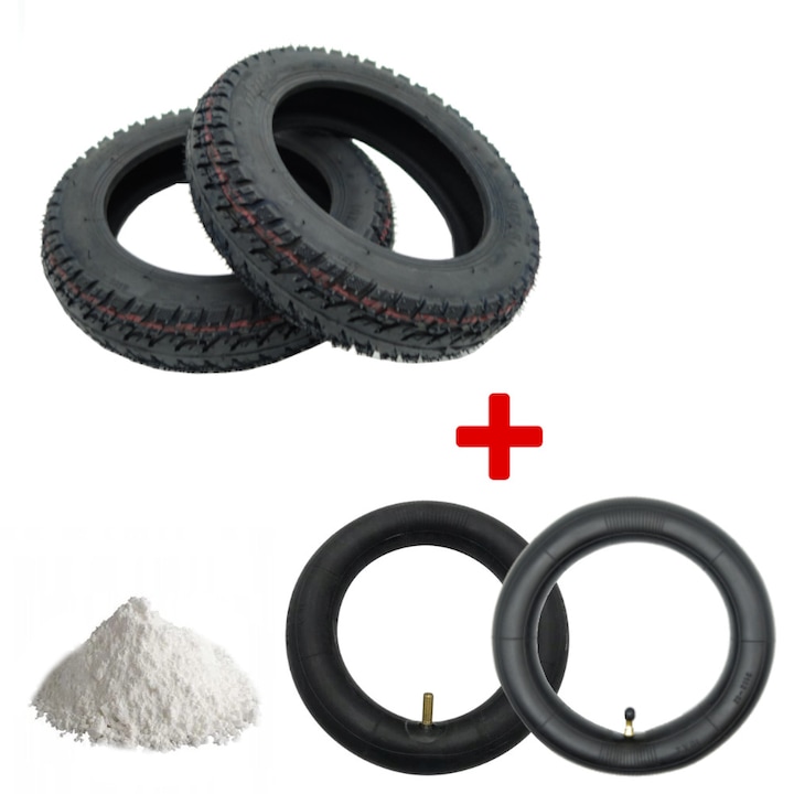 Set de anvelope off-road de 10 × 2" si camere cu pulbere de talc pentru scuterul Xiaomi M365 / M365 Pro / Pro 2 / 1s / Essential / Mi 3