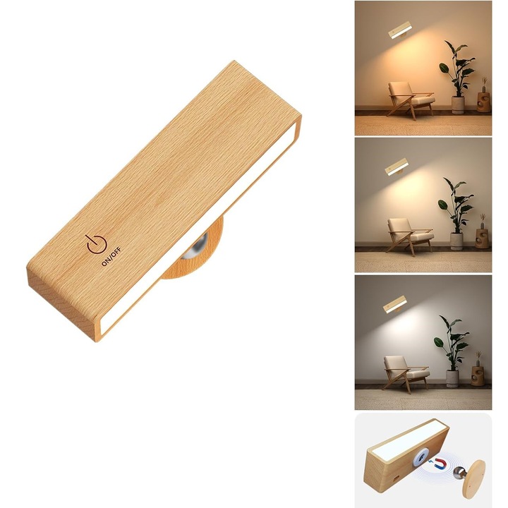 LED аплик bibubibu, бук, димируема, въртяща се на 360°, залепващ монтаж, 3x4.3x15cm