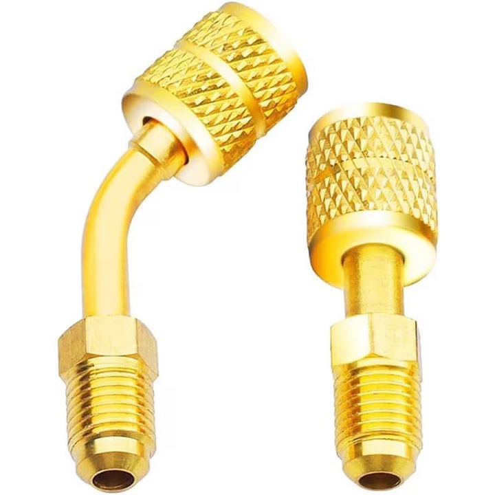 R410A klíma adapterkészlet, AjieQaQ, 1 egyenes adapter / 1 szögletes adapter, 5/16" - 1/4", zajcsökkentő, biztonságos és megbízható, rozsda- és kopásálló, könnyen használható, klímaberendezésekhez, sárgaréz, arany
