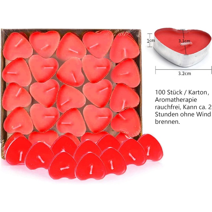 Set 100 lumanari inima parafina rosu alb 1x3.1x3.2cm