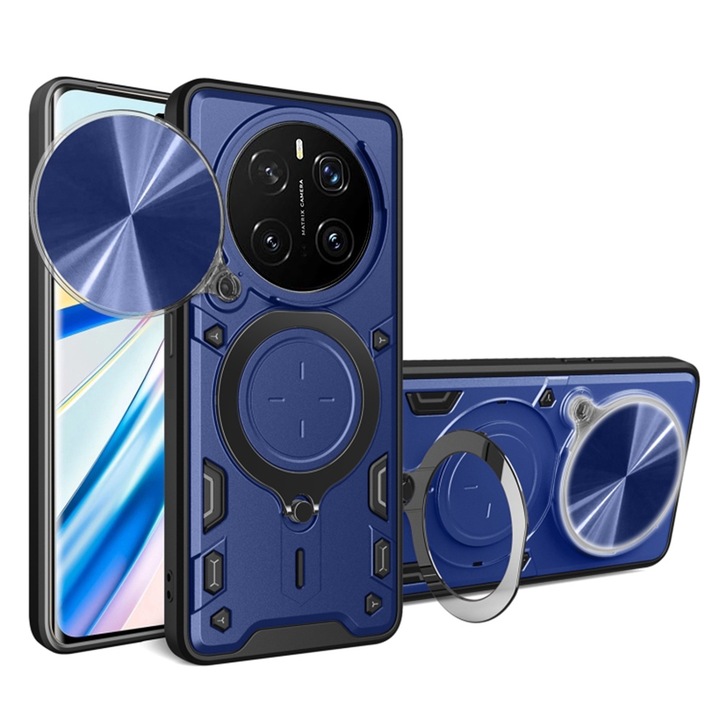 Калъф Honor Magic 7 Pro със защита на камерата и интегрирана магнитна опора Ring Shockproof - син