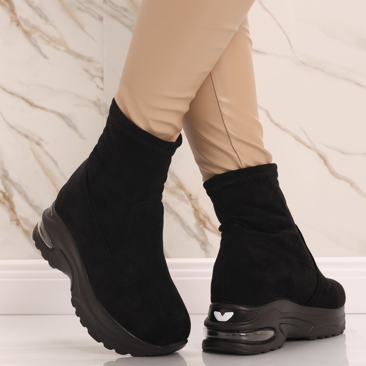 Sneakers dama Imblaniti cu Platforma Negri din Piele Eco Intoarsa Andrina, Negru