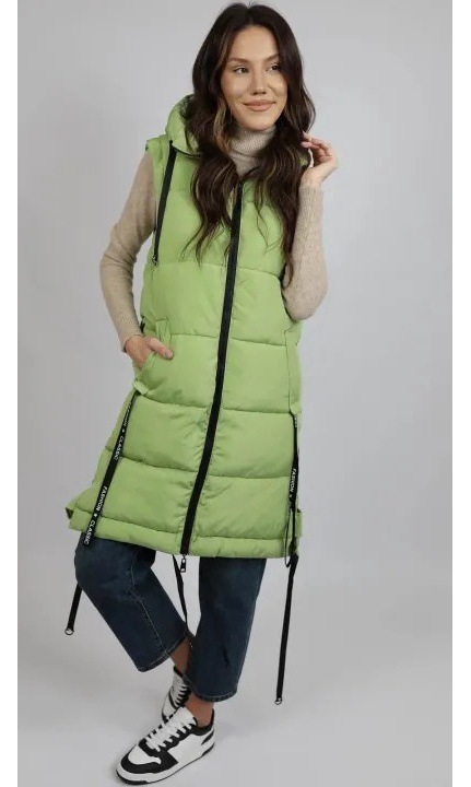 Vastag, hosszú steppelt mellény Sarra, SM, Lime zsebekkel