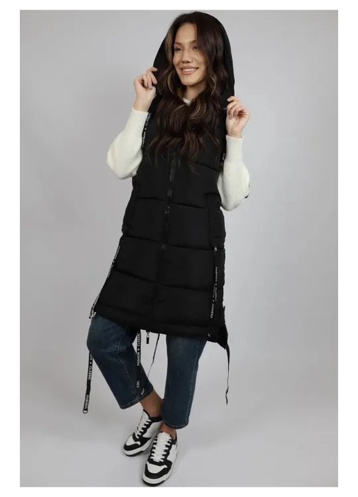 Vesta Groasa Lunga Matlasata Cu Buzunare Sarra, Negru, S-M