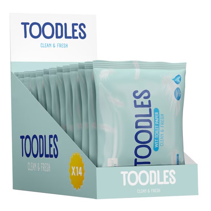Hartie igienica umeda Toodles Clean & Fresh, fara parfum, 14 pachete x 50, 700 buc