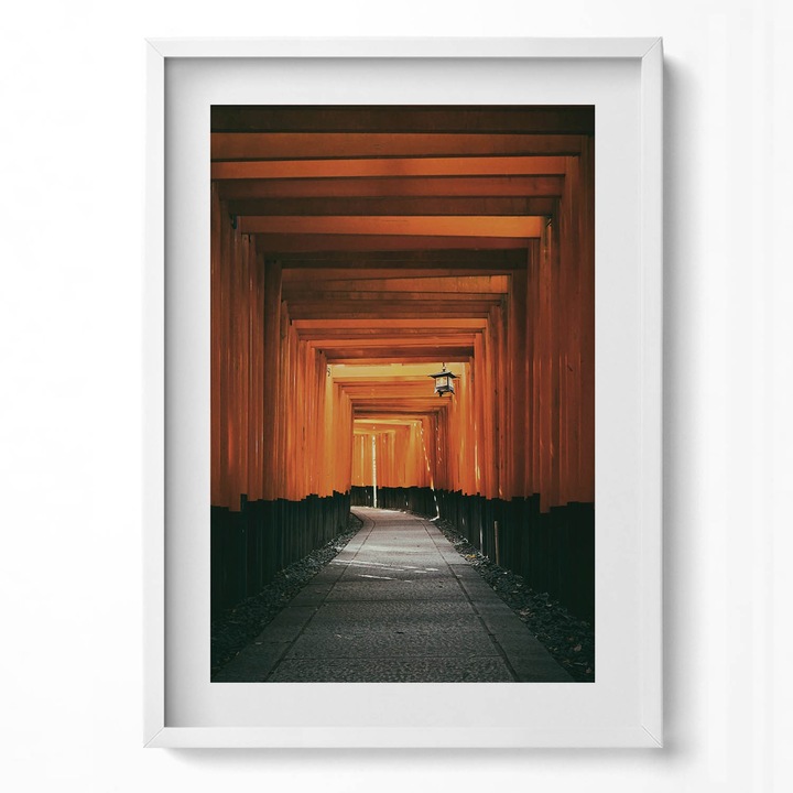 Tablou Inramat, Wallfluent, Calea traditionala prin poarta torii, Rama alba, 50x70 cm, 010330010160100281132