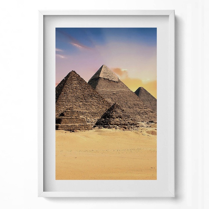 Tablou Inramat, Wallfluent, Piramide egiptene in desert, Rama alba, 50x70 cm, 010330010160100280515