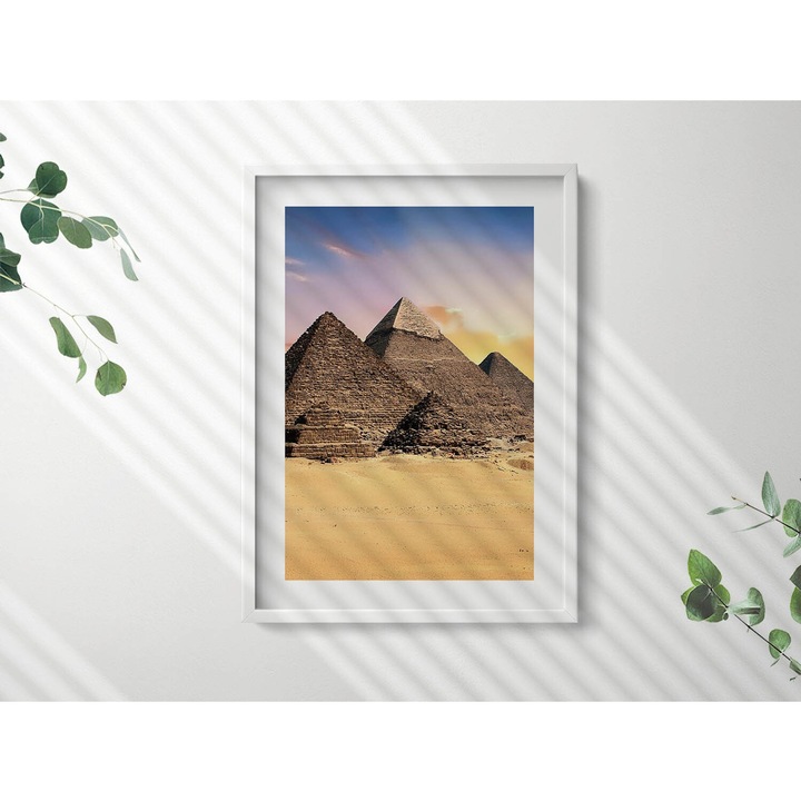 Tablou Inramat, Wallfluent, Piramide egiptene in desert, Rama alba, 50x70 cm, 010330010160100280515