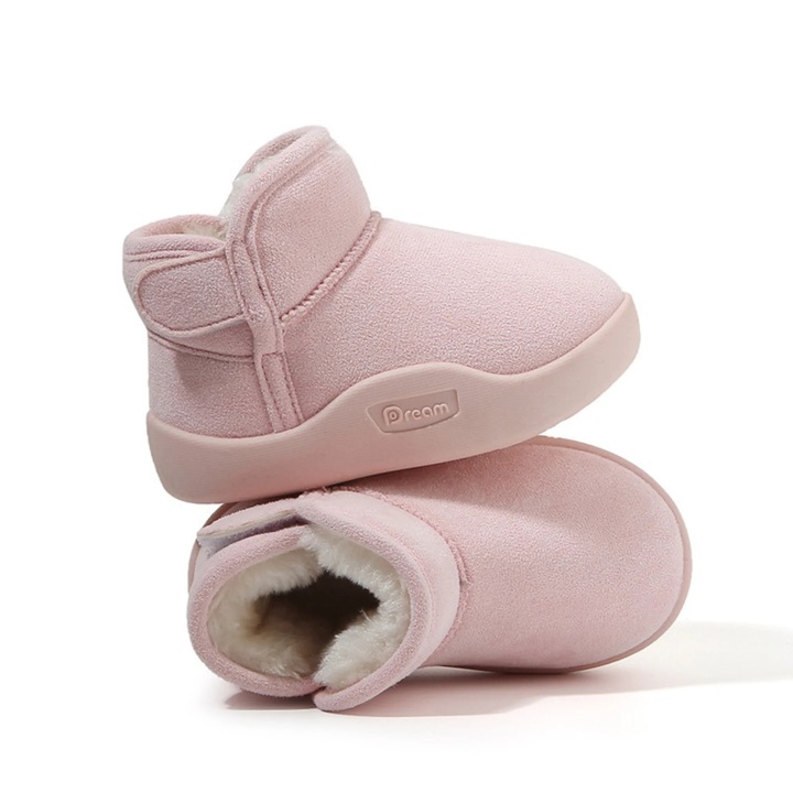 Ghetute de iarna, Kidohug, talpa flexibila pentru primii pasi, interior imblanit, inchidere velcro, Roz