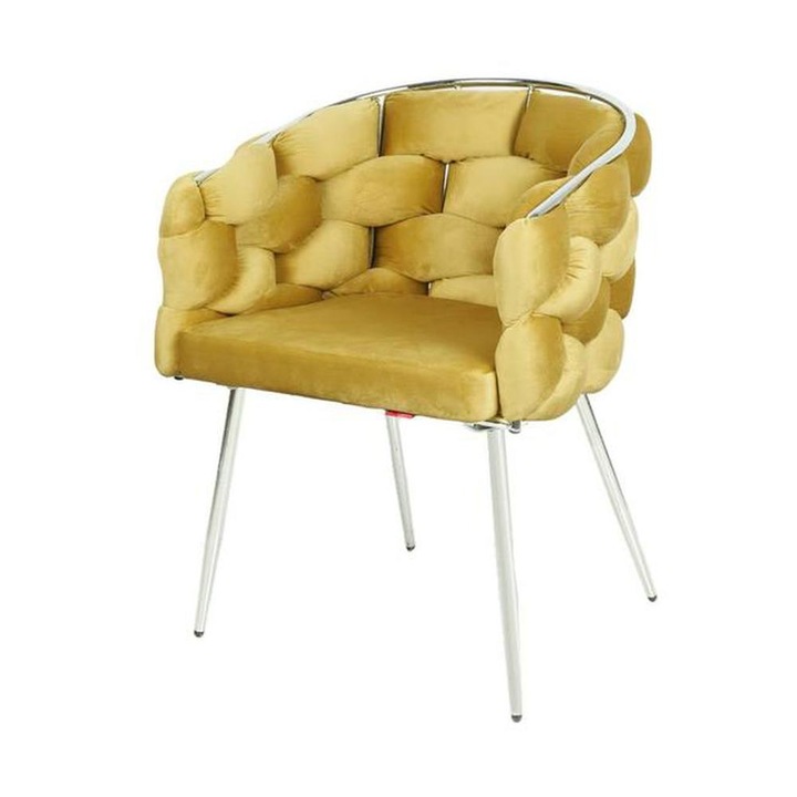 Scaun Living Tapitat KJC14, 67 x 60 x 80 cm, culoare Mustar