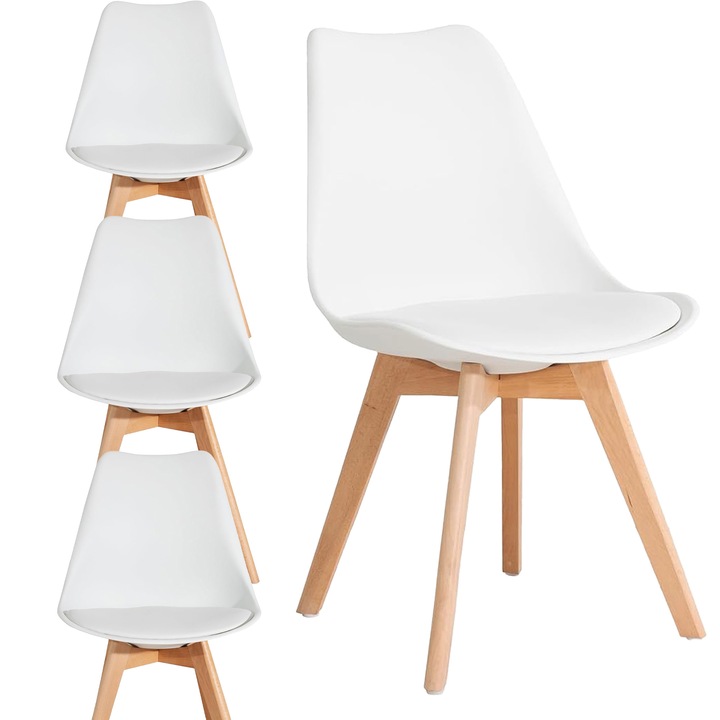 Scaun 4 bucati scandinav DSW cu perna, VIKING, 51 x 50 x 82 cm, alb