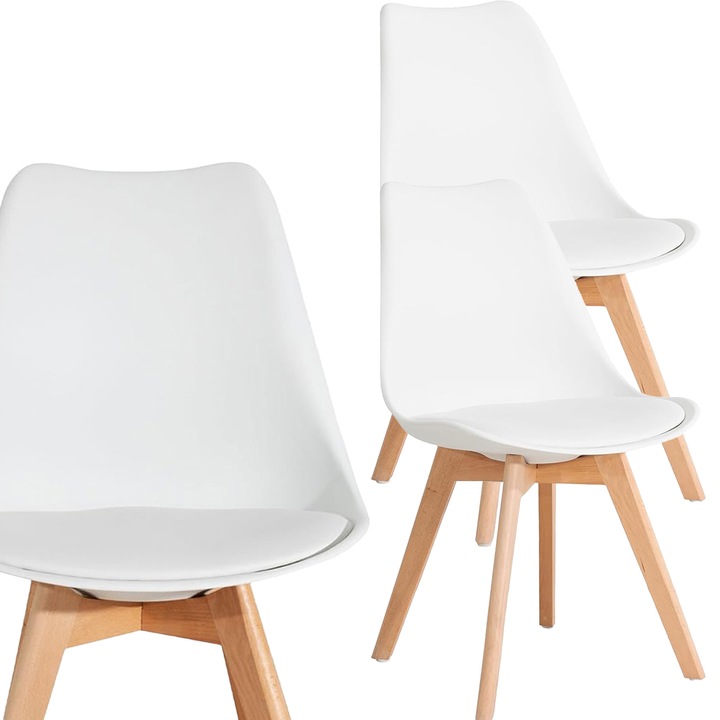 Scaun 2 bucati scandinav DSW cu perna, VIKING, 51 x 50 x 82 cm, alb